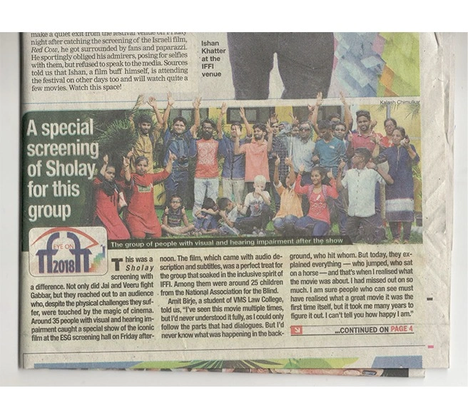 Press 16, Articile - A special screening og Sholay for this group of Visual and Hearing Impairment after the show
